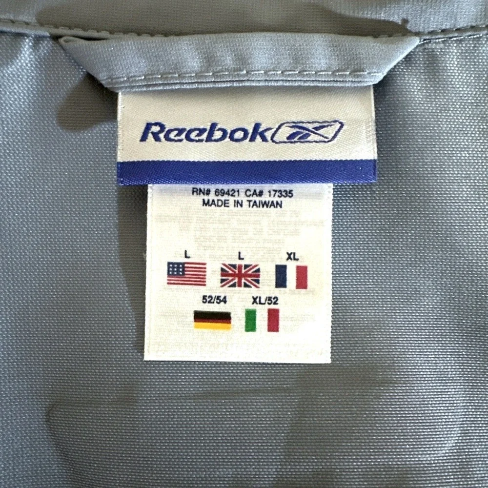 Reebok Windbreaker Jacket‎ Mens L Grey Black Full Zip Reflective Mock Neck Sport